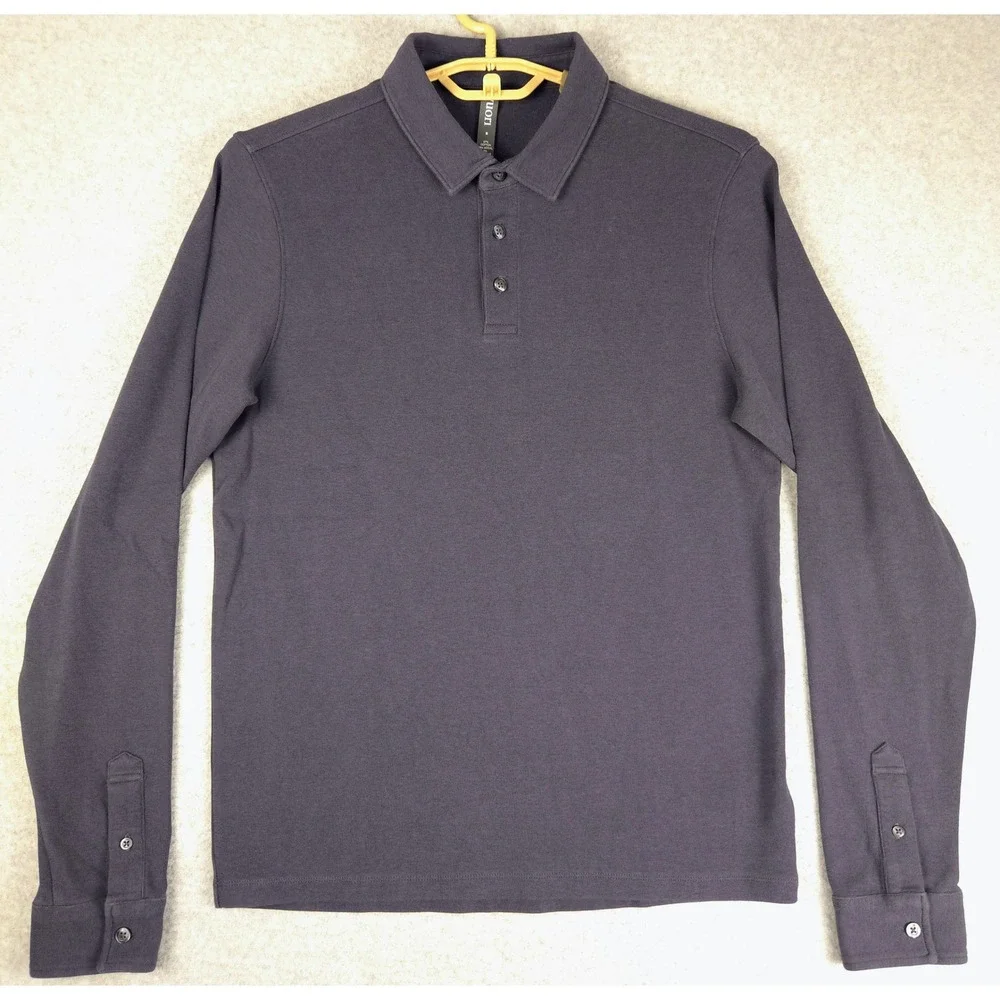 Vuori Mens Westport Long Sleeve Polo Shirt Gray Cotton Modal Stretch Size S V270
